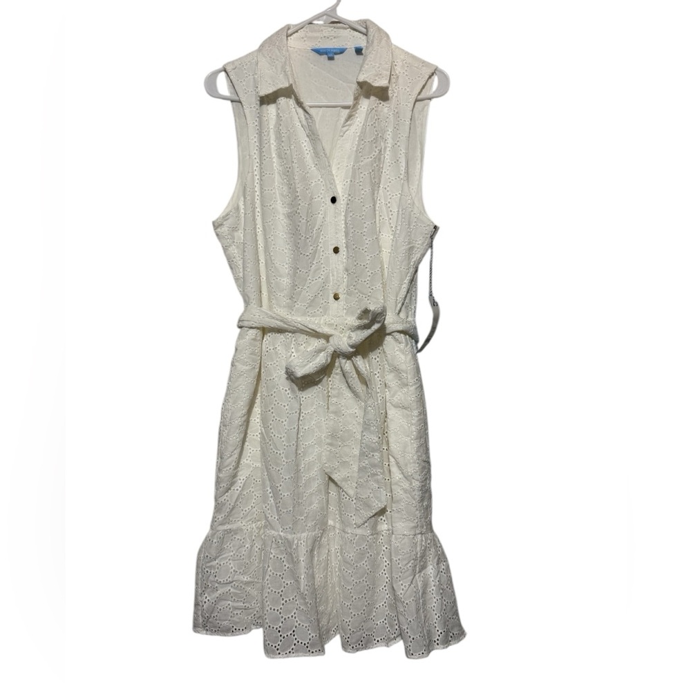 Draper James RSVP NWT White Eyelet‎ Lace Shirt Dress Belted XL Wedding Spring